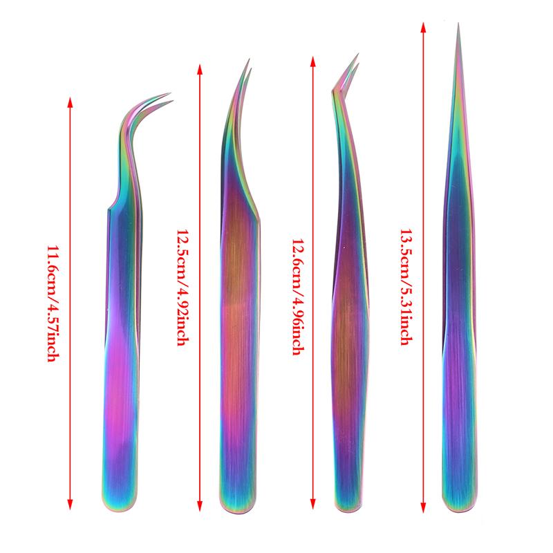 1Pc Multicolor  Stainless Steel Eyelashes Tweezers Curved Straight For Eyelash Tongs False Clip Professional For Lashes Extension Tools