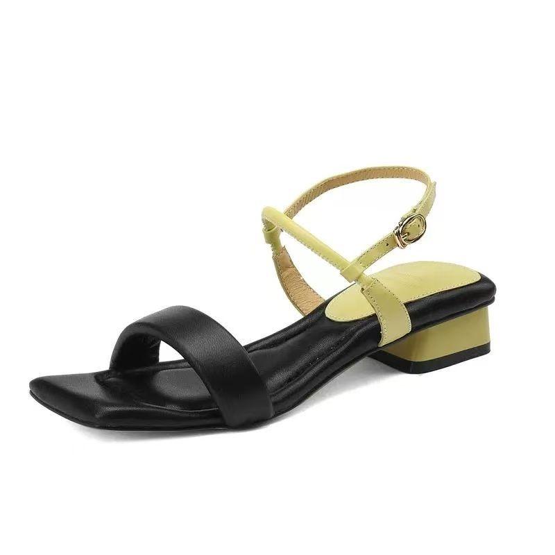 Fashion 2025 New Summer Square-toe Low-heel Versatile One-strap Sandals Women's Thick Heel Soft Sole Design Sense