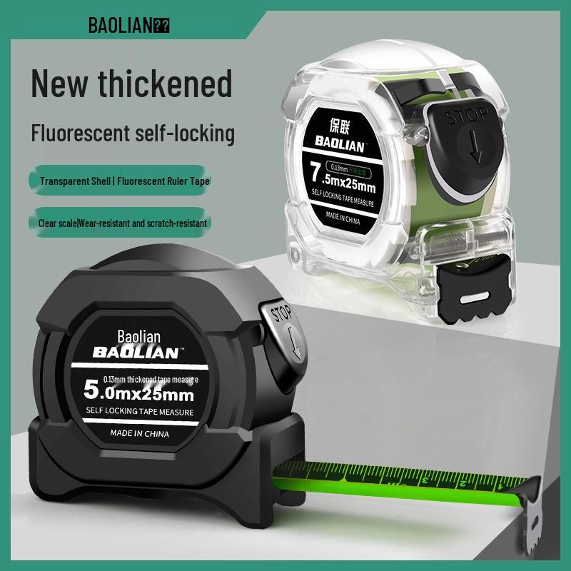 Self-locking High Precision 5m Fluorescent Steel Measuring Tape with Laser-Etched Black Ruler, Cut-Resistant and Wear-Resistant. 1pc Premium 3m x 19mm Self-locking