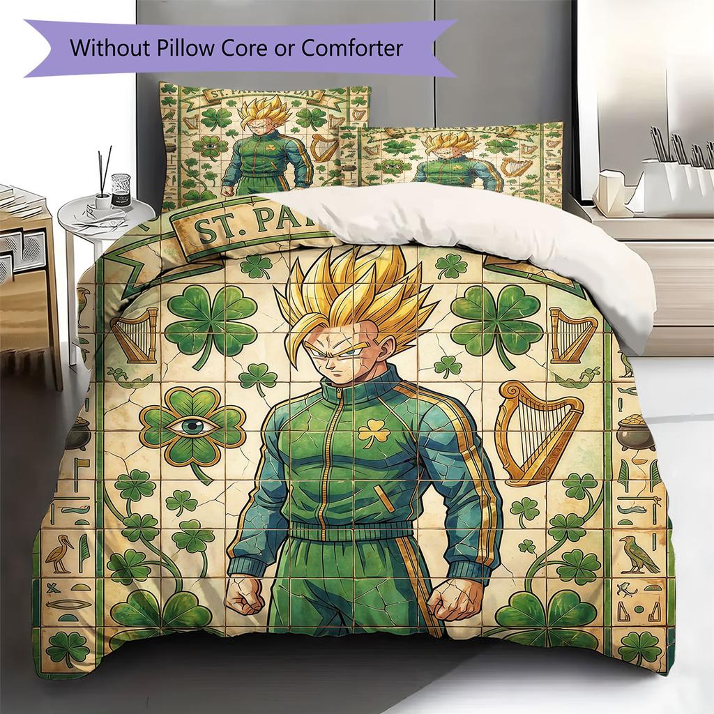 Dragon Ball Mural Pattern Bedding Quilt Set Quilt Cover Pillowcase Home Decoration Birthday Gift (1 * Duvet Cover + 2 * Pillowcase, Without Core)