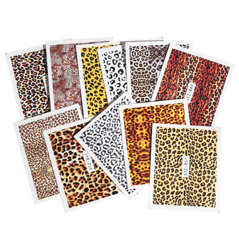 19Pcs Charming Leopard Nail Art Water Transfer Decals Sticker Foil Wrap Tips DIY
