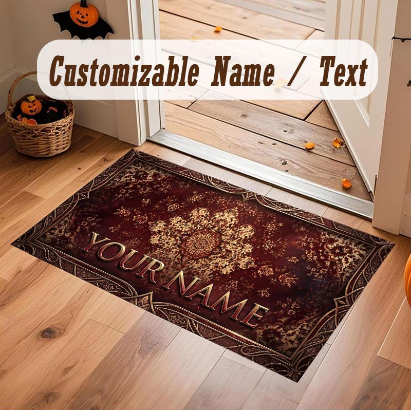 Floral Garden Theme Crystal Velvet Floor Rug Personalized Custom Name Text Warm Carpet Home Decoration