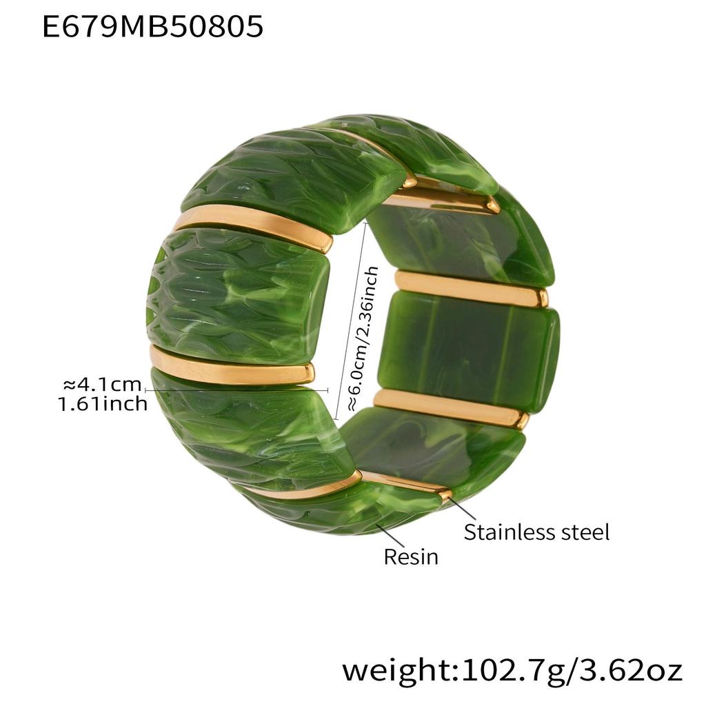 18K Gold-Plated Dopamine Resin Bracelet: European & American Light Luxury Fashion, Versatile Wide Band Elastic Design.