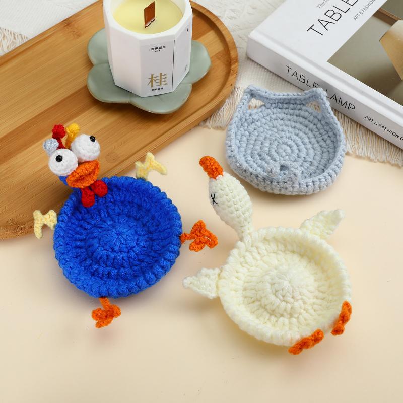 Animal Crochet Coasters Cartoon Desk Accessories Cup Placemat Handmade Decoration Knitted Gifts