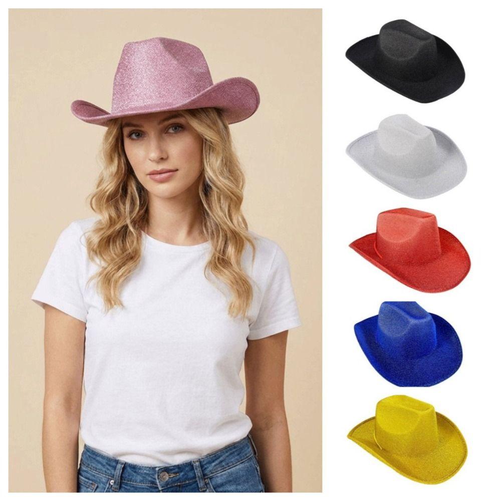 Glitter Pink Western Cowboy Hat Solid Color Cowgirl Hat Fashion Bowler Hat Show
