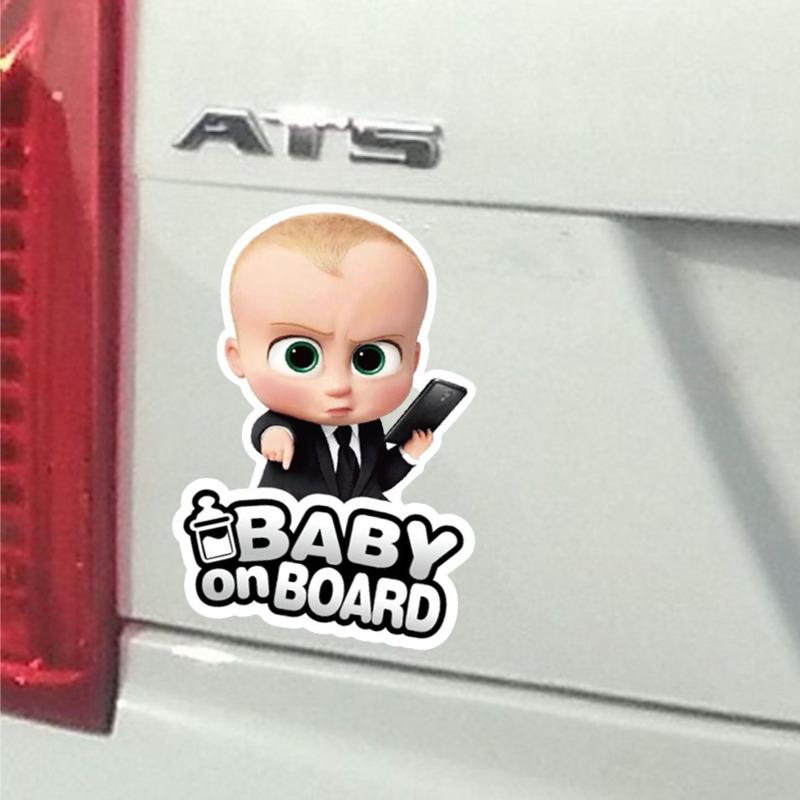 Adesivo Divertente Boss Baby Bambino a Bordo, Decalcomania in Vinile Impermeabile, Decorazione Cartoon di Avviso di Sicurezza per Paraurti Finestrino Auto