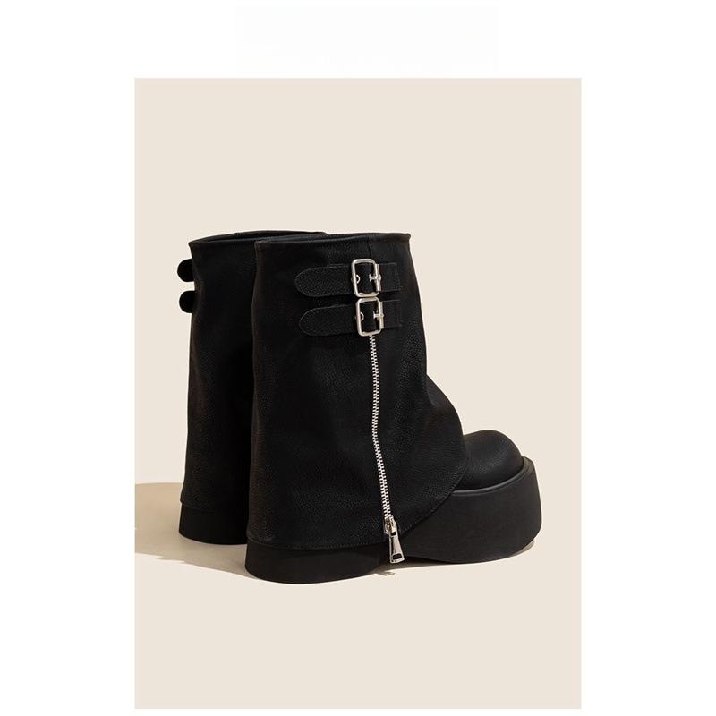 2026 New Autumn and Winter Thick Soled Height Increasing Brown Pants with Sponge Bottom Short Boots
