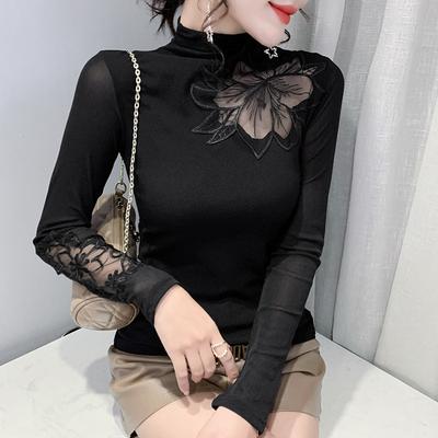 Maglietta a maniche lunghe con scollo a V semi-dolcevita da donna, autunno e inverno, nuovo temperamento, fondo camicia top