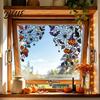 Halloween Window Decorations 2PCS Flower Print Static Stickers Glue-free Electrostatic Decorative Film Waterproof Stickers Removable Floral