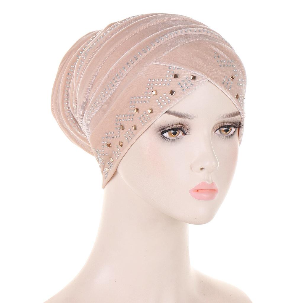 Glitter Diamonds Velvet Turban Cap