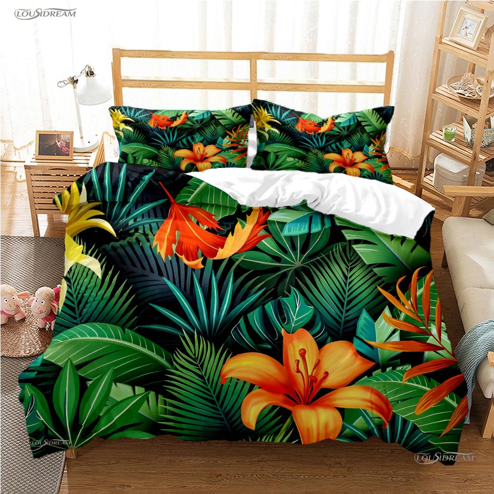 Tropical Leaf Fashon Duve All Season Duvet Cover Comforter Bedding Set Soft Quilt Cover and Pillowcases Single/Double/Queen/King