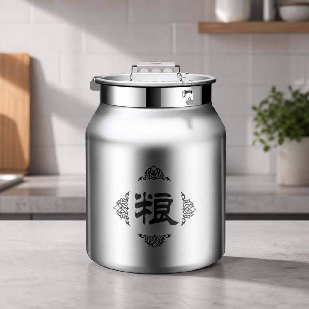 Sealed Food Container with Measuring Cup dampnessResistant ClampLid Stainless Steel Storage Jar