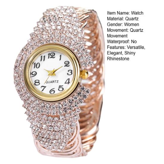 Women Quartz Watch Round Dial Analog Watch with Alloy Strap Ladies Rhinestone Wristwatch for Casual Wear Parties Offices Dates