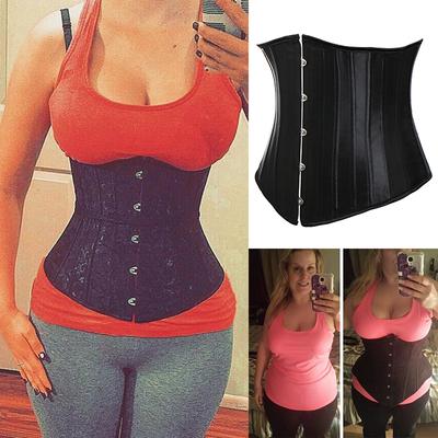 Bustiers & Corsets 24 Steel Boned Waist Trainer Corset Satin Lace Up Underbust Bustier Brocade Corselet Slimming Body Shaper