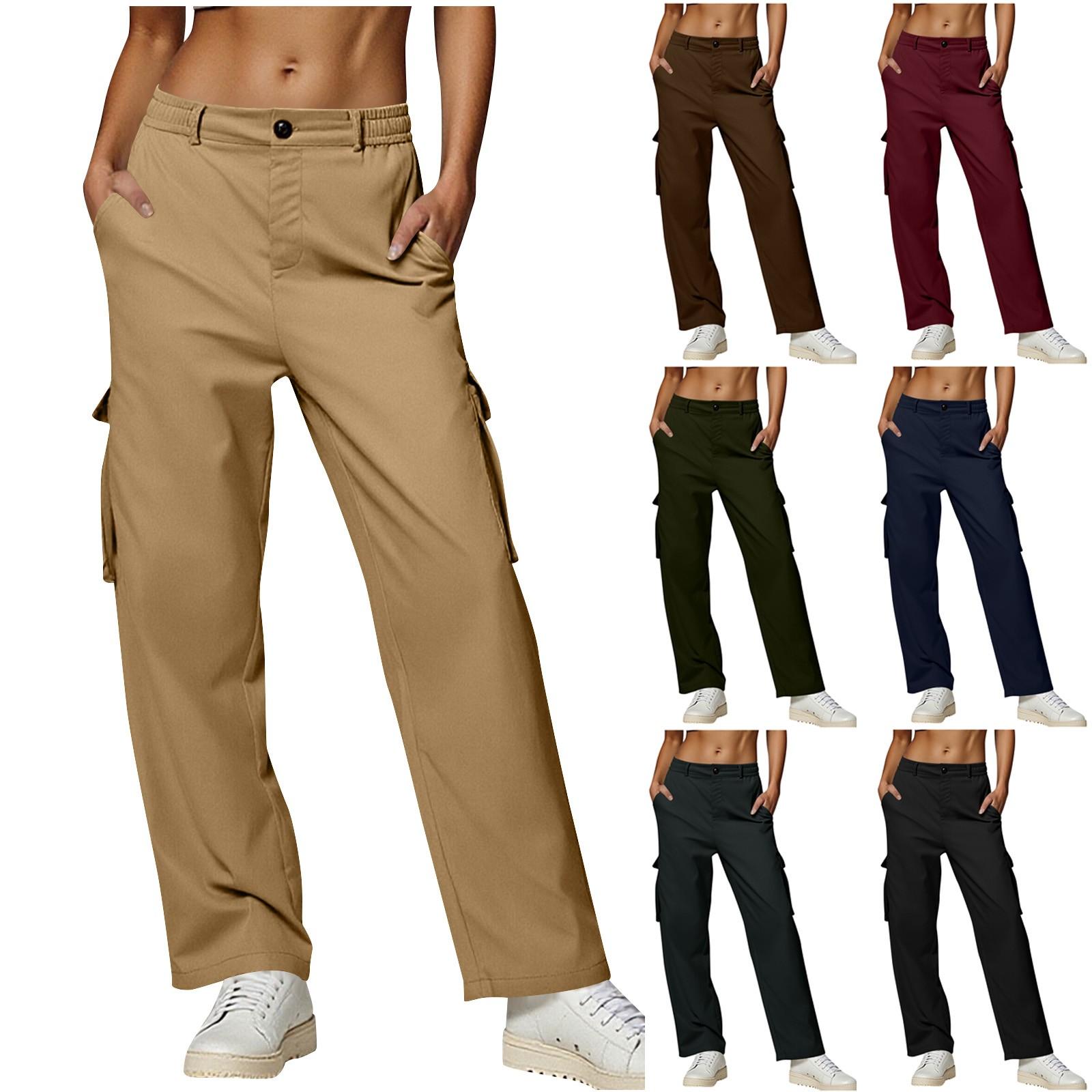 

Womens Trendy Casual Streetwear Baggy Cargo Pants With Pockets Wide Leg Trousers Loose Overalls Long Pants L армія зелений колір