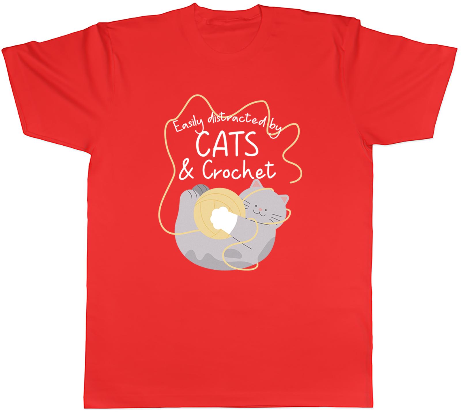 Easily Distracted by Cats and Crochet Funny Unisexs TShirt Tee Gift Top S