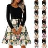 Damen Casual Mode Rundausschnitt Langärmlig Retro Weihnachtsprint Retro Kleid
