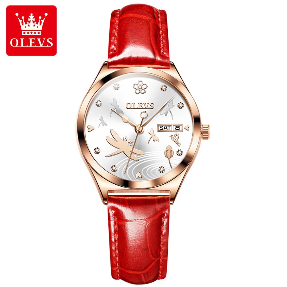 OLEVS 6611 Oem Custom Quality Luxury logo Leather Strap Fashion Elegant Woman Automatic Mechanical Watch for Ladies Excluding watch box
