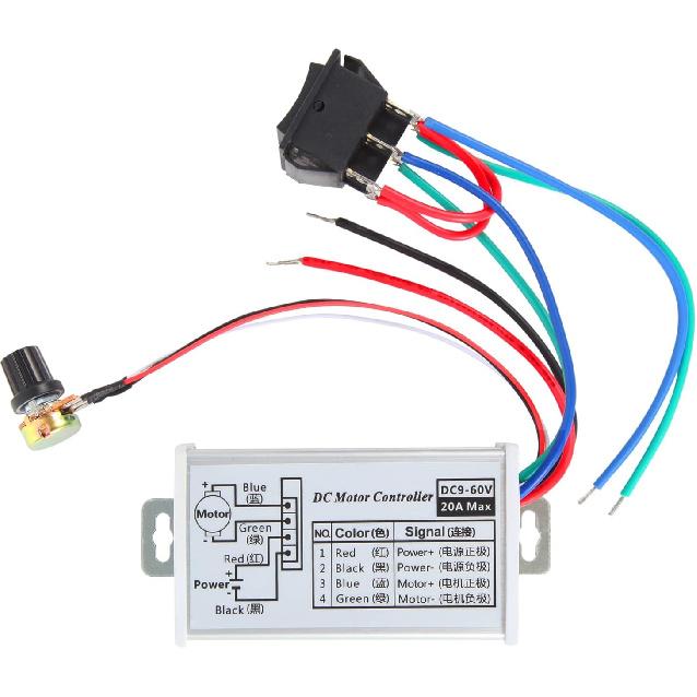 PWM DC Motor Speed Controller, DC 9V-60V & 10A Rated Brush Motor Stepless Speed Controller with Forward-Brake-Reverse Switch & Ajustable
