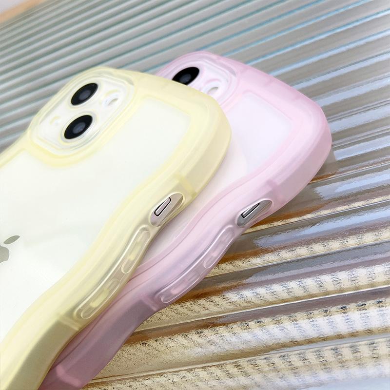 Custodia per Telefono Traslucida con Bordo Ondulato per iPhone 16 15 14 Pro Max 13 12 11 Cover Posteriore Morbida in TPU