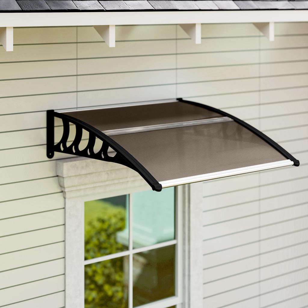 Front Door Canopy, Outdoor Awning, Rain Shelter for Window, Porch and Front/Back Door, 103 X 96.5 Cm, Brown