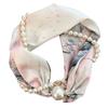 Magnetic Clasp Pearls Chain Necklace Floral Satins Scarf Elegant Silk Skinny Narrow Neckerchief for Fashionable Women