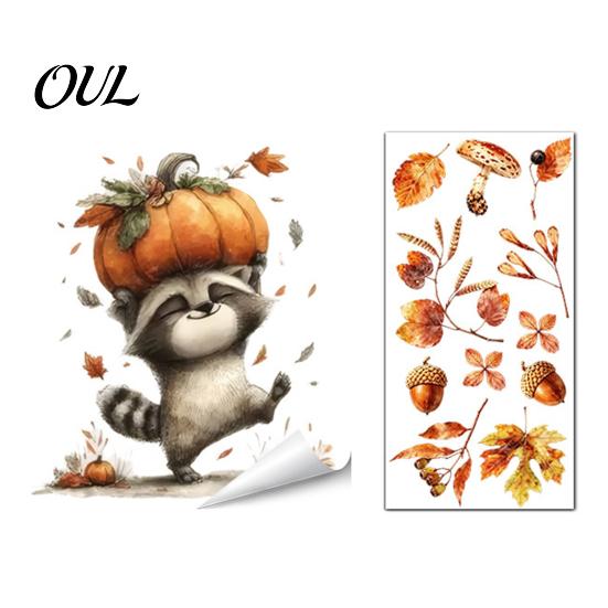 Static Window Decals of Forest Animals Autumn Sticker with Cute & Maple Leaves, Removable Harvest Pastoral Theme Art Festival Clings, Waterproof