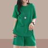 Women's 2 Piece Outfit Short Sleeve T Shirt And Shorts Set Loose Fit Solid Color Casual Summer Tracksuit