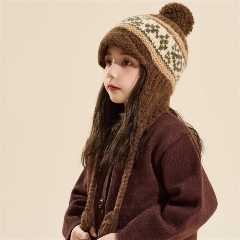 Children's Hats Autumn and Winter Baby Wool Hats Pullover Girls Knitted Hats Boys Ear Hats Warm and Windproof Winter
