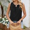 Fashion Round Neck Hollow Pleated Vest Sleeveless T-shirt Top For Women