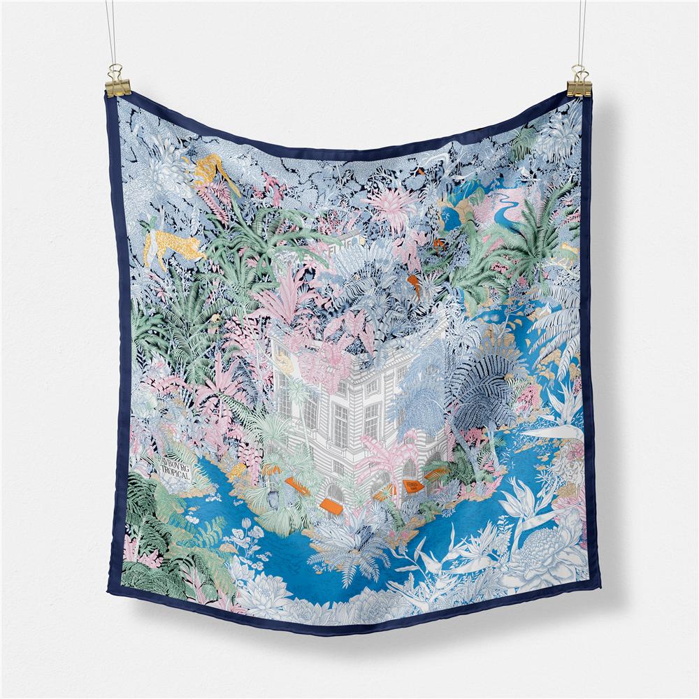 

Twill Silk Scarf Woman Jungle City Print Square Scarves Wraps Bandana Small Hijab Foulards Lady Tie Headband Neckerchief 53CM 53CM x 53CM
