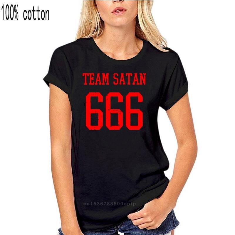 

Смішна футболка чоловіча новинка жіноча футболка Team Satan 666 T-Shirt Distressed Letters Retro Vintage Look 3XL чорний