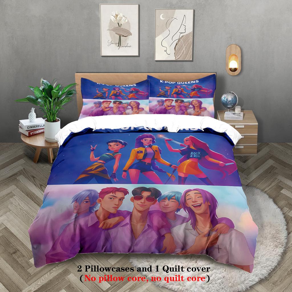Set Letto KPOP Cacciatori di Demoni Queen King Size EU Singolo Copripiumino Copriletto Set Copripiumino Con Federe Per Compleanno Ragazze