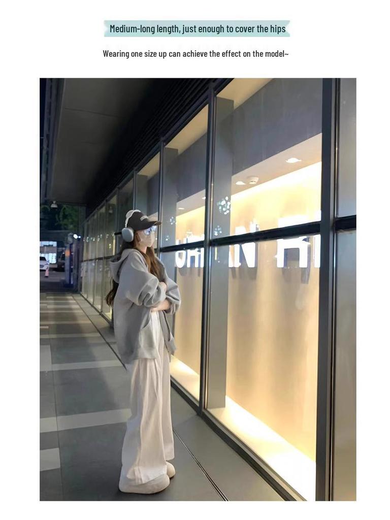 Damen Koreanischer Lazy Style Schweres Fleecegefüttertes Kapuzen-Sweatshirt Cardigan für Frühherbst 2025