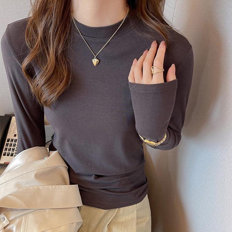 Women's Stand-up Collar Long Sleeve Base Layer Top for Spring, Autumn, and Winter