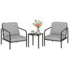 3 Piece Bistro Set In Steel With 2 Chairs With Thick Cushions Side Table With Black Tempered Glass Top