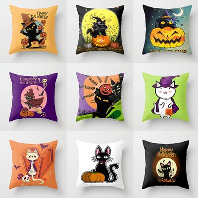 Halloween Cat Pumpkin Peach Velvet Fabric Pillowcase Funny Cartoon Image Decorative Cushion Pillowcase