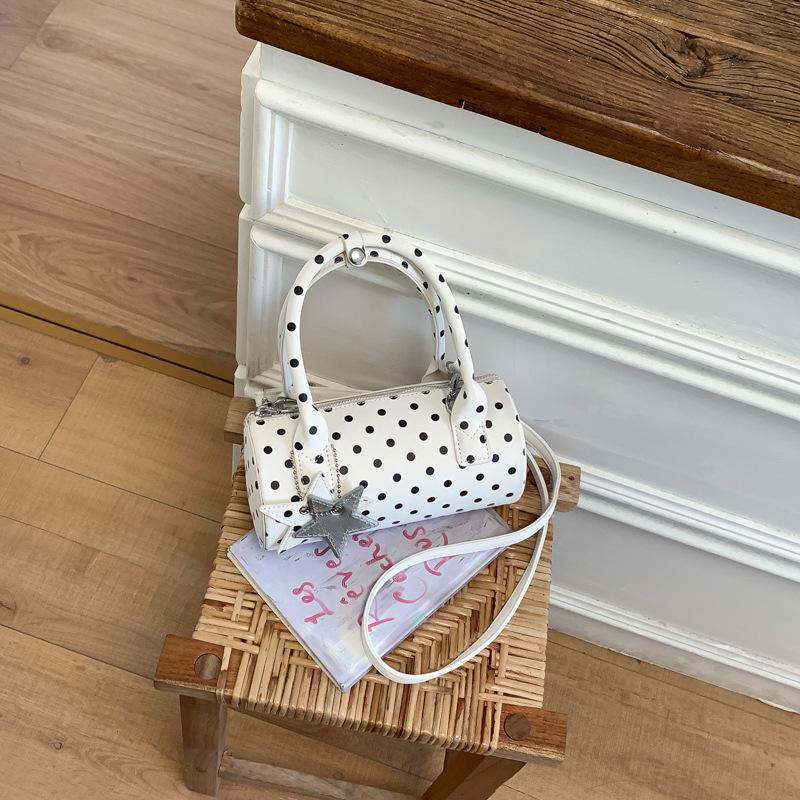 

French Polka Dot Shoulder Underarm Bags for Women Vintage Ladies Pillow Crossbody Bag Sweet Girls Pu Handbag with Star Pendant бежевый