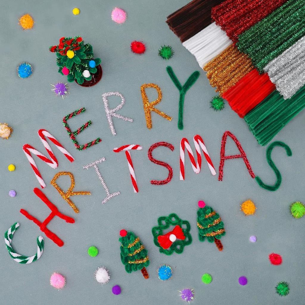 800 Pieces Christmas Pipe Cleaners Craft Pipe CleanersGlitter Chenille Stem Creative Arts Chenille Stems for DIY Craft Christmas