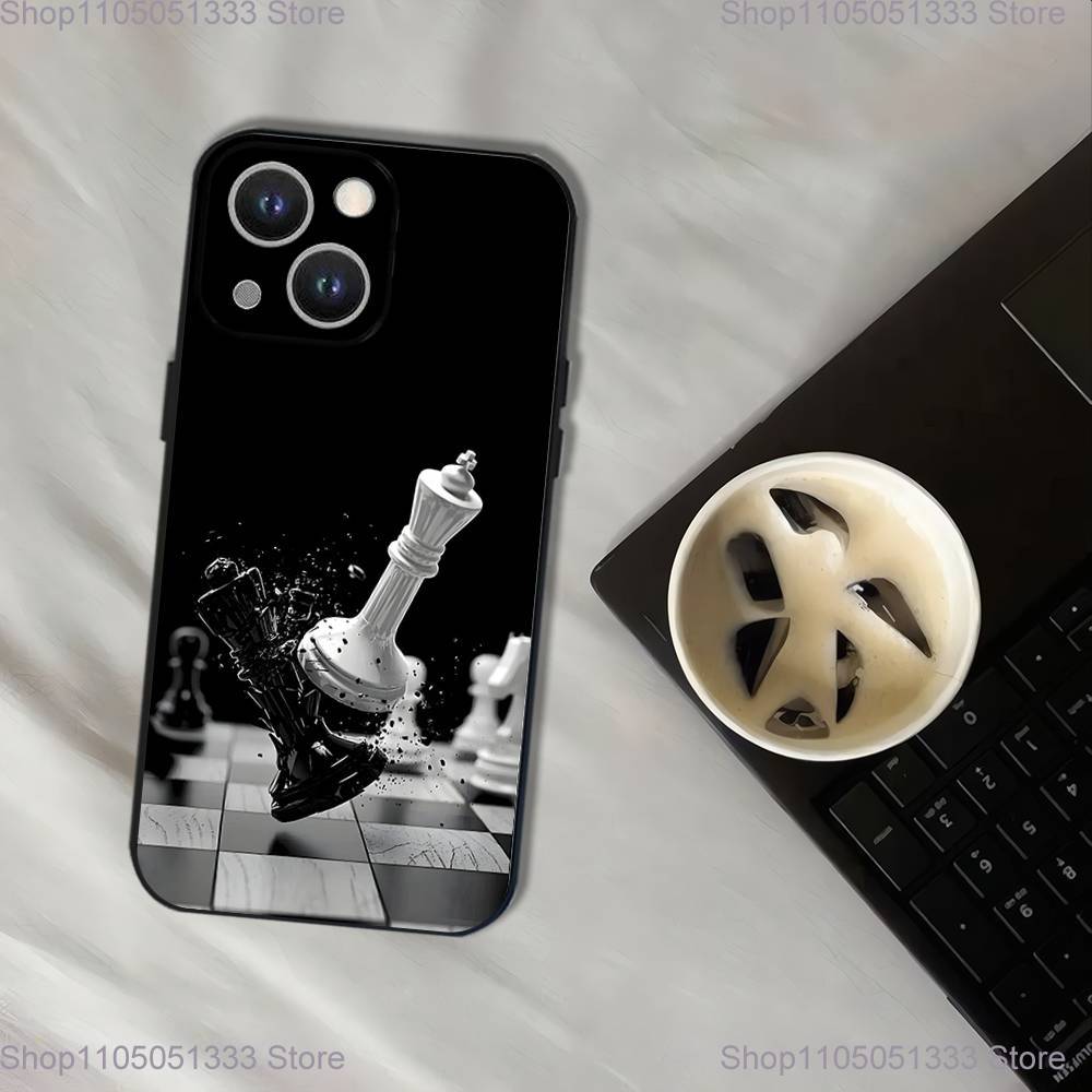 Chess Phone Case For iPhone 17,16,15,14,13,12,11,Pro,XS,Max,XR,Plus,E,SE4,Mini Black Soft Cover