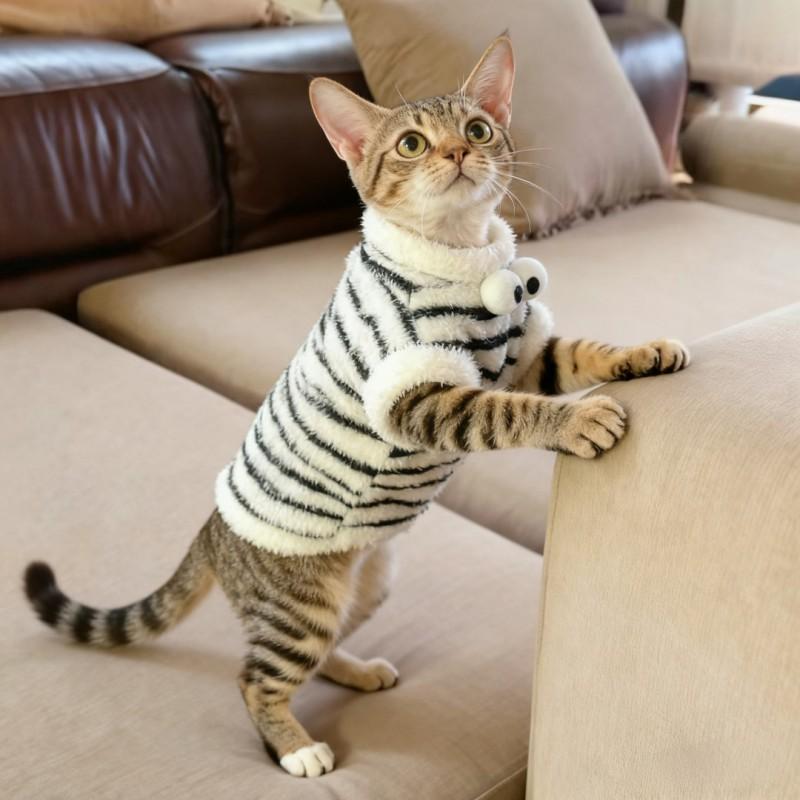 Striped Sleeveless Vest Cat - Lightweight Pet Apparel Tabby Sphynx Small Kittens Fall Winter Use