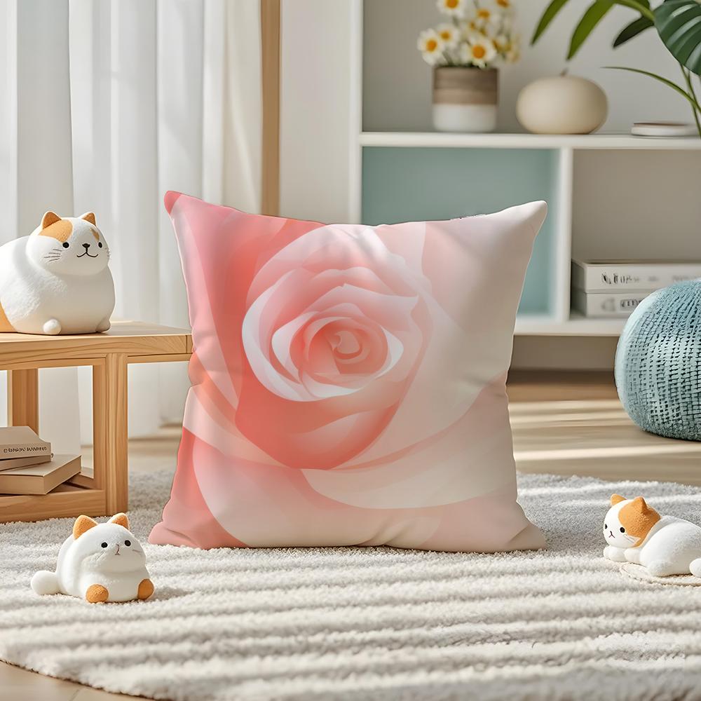 Abstract Rose Flower Pillow Case Silky Elegant Comfort Sofa Bed Invisible Zipper