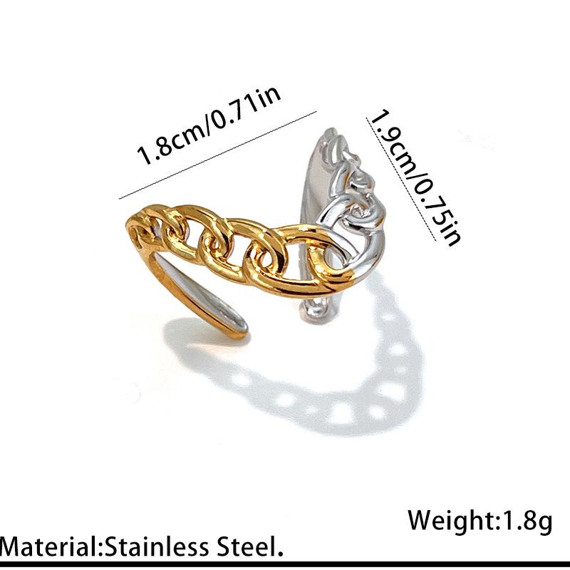 New Stainless Steel Rings Neutral Two Tone Spliced Irregular Open Rings Fashion Non-Fading Banquet Daily Wear Jewelry Accessory