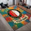 Alfombra Cuadrada Personalizada con Nombre Feyenoord Rotterdam Patrón de Franela, Alfombra de Área, Alfombra para Sala de Estar Dormitorio Sofá Sala de Juegos Decoración, Felpudo Antideslizante