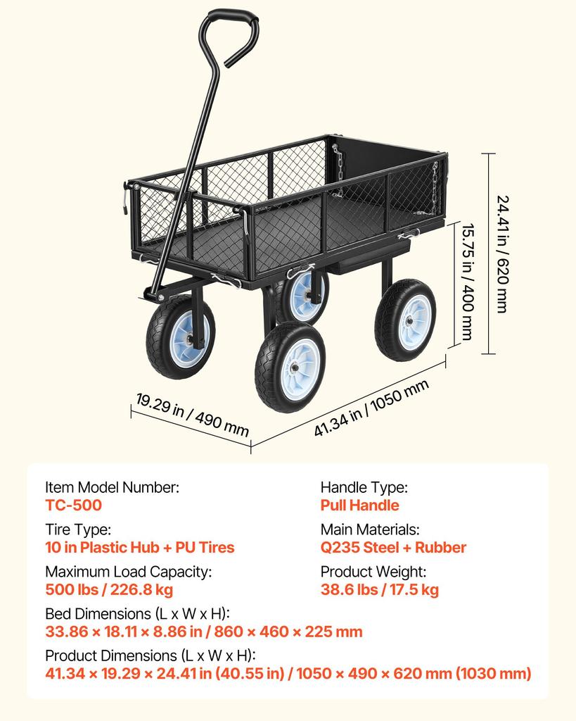 VEVOR Garden Cart with Seat, 226.8 Kg, Rolling Steel Garden Work Seat with Wheels, Heavy Duty Gardening Stool, with Tool Tray & Adjustable Handle