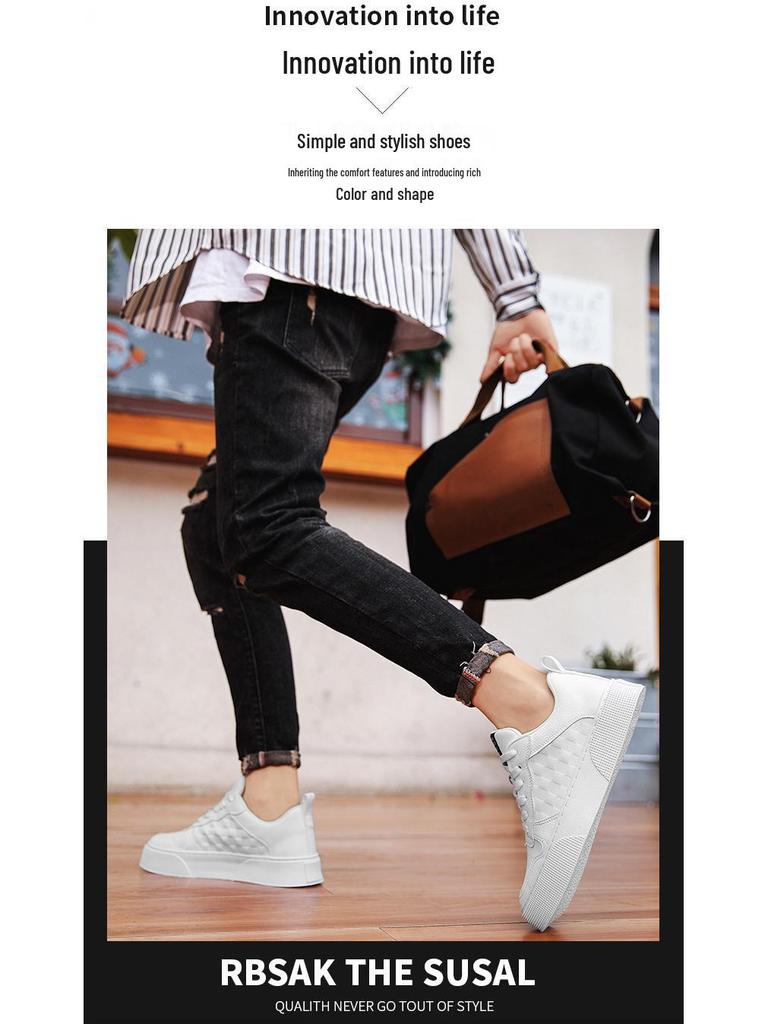 2024 Men's Trendy Korean Style White Sneakers: Versatile, Wear-Resistant, Casual Sports Shoes for Spring