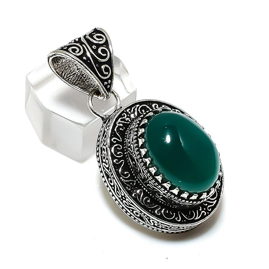 Green Onyx Handmade 925 Sterling Silver Jewelry Pendant 1.77" S9z72