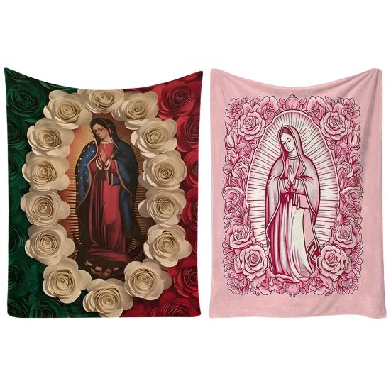 Manta da Virgem Maria e Rosas Manta Religiosa Macia Manta Aconchegante para Sofá Cama Decoração de Casa Uso para Oração Cristã Meditação