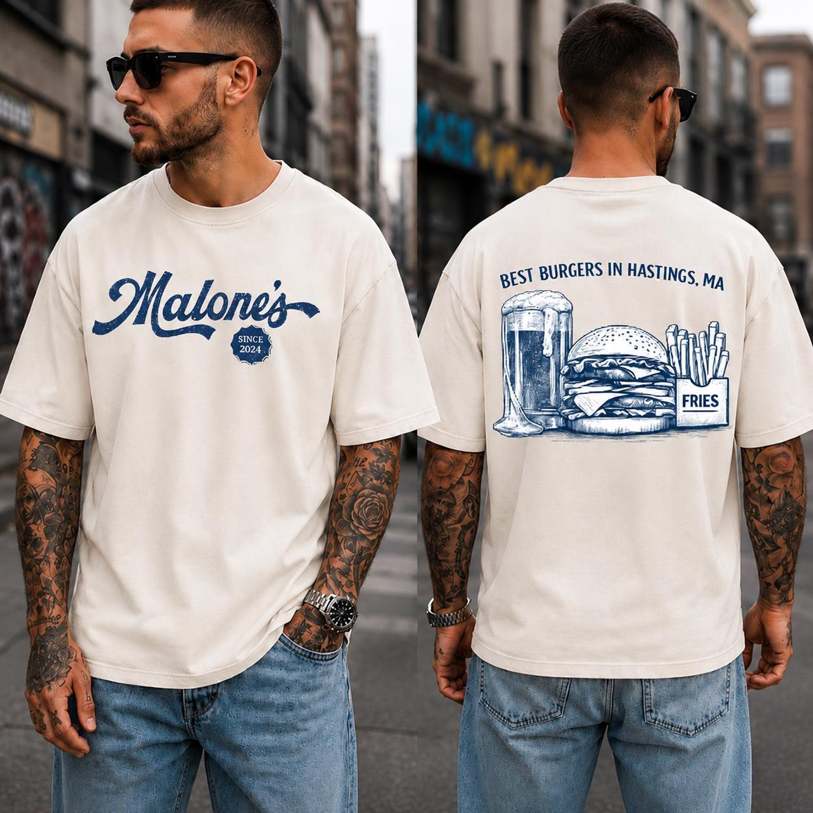 Malone s Burgers Hastings MA T-Shirt, Vintage Diner Graphic Tee M