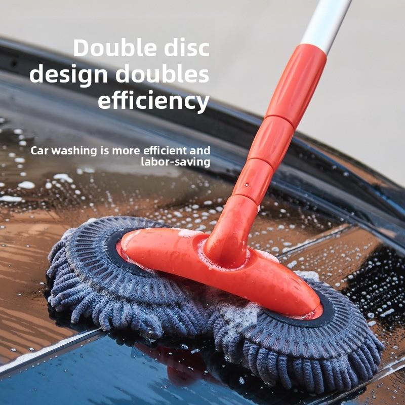 Rotating Car Wash Mop | Extendable Dual-Head Chenille Cleaning Tool with Soft Scratching Brushes for Auto Detailing & Waterless Car Cleaning